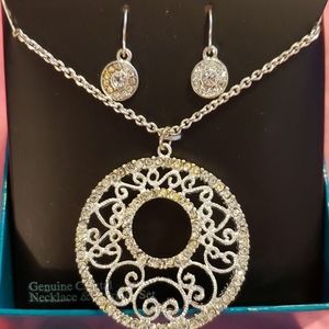 Genuine Crystal Necklace & Earring Set, New in Box